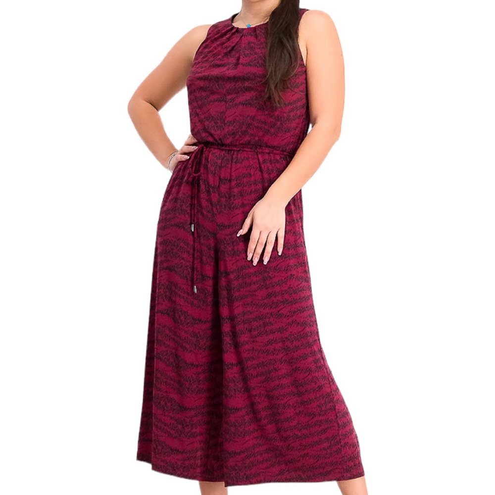 Wisp "Rylie" Burgundy/Black Print Sleeveless Cropped Wide Leg Jumpsuit 4